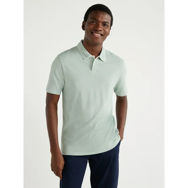 Free Assembly Men's Taped Oxford Pique Polo Shirt with Short Sleeves, Sizes S-3XL | Walmart (US)