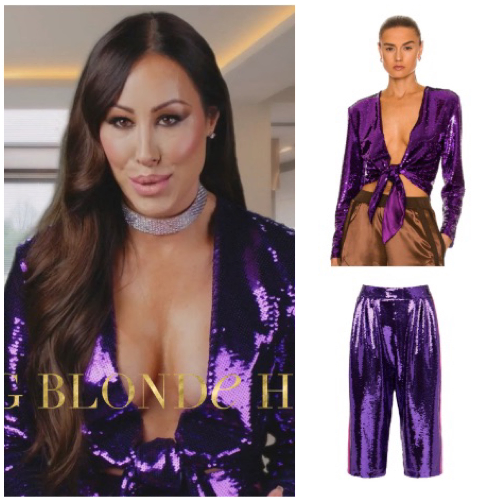 Get details on Angie Katsanevas’ Purple Sequin Confessional Look 