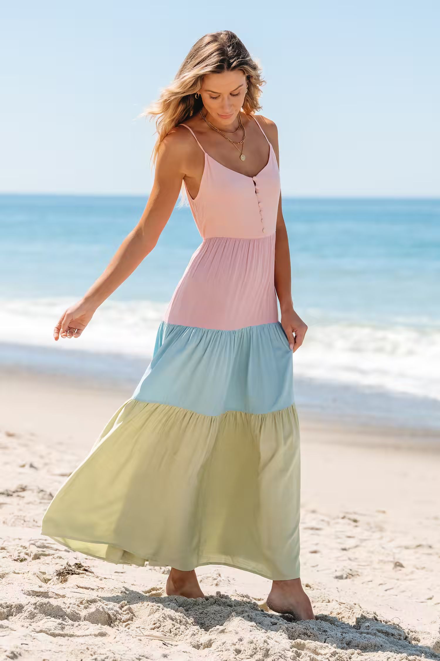NewColorblock V-Neck Cami Maxi Dress | Cupshe US