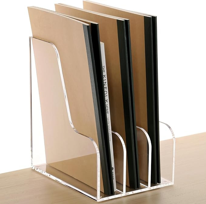 SANRUI Desk Organizer, Acrylic Desk Magazine File Holder with 3 Vertical Compartments,Vertical Fi... | Amazon (US)