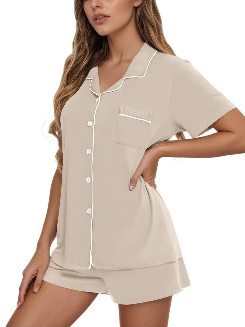 UVN Pajamas Sets for Women Button Down Short Sleeve Tops and Drawstring Shorts 2 Piece Lounge Set | Walmart (US)