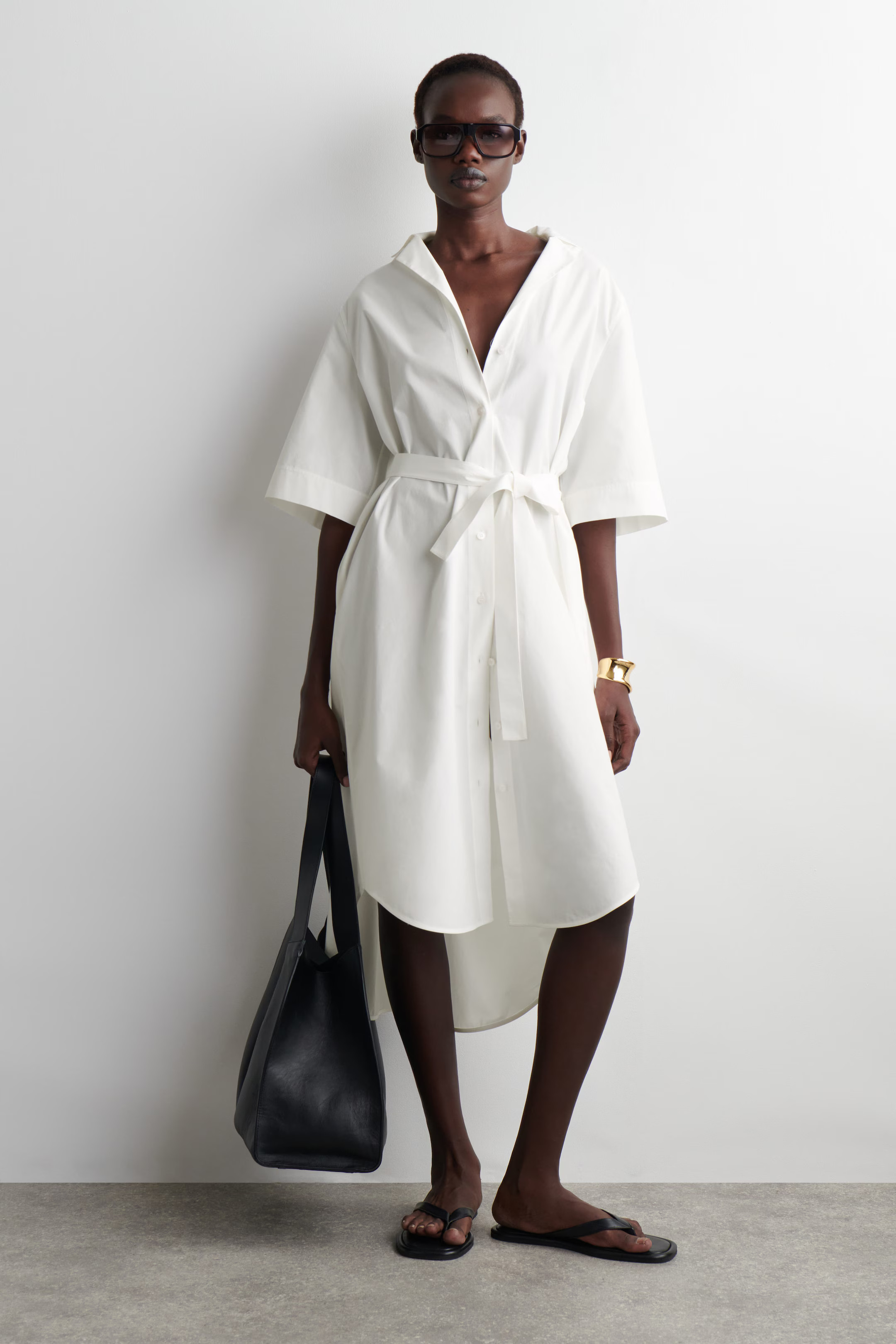 BELTED SHORT-SLEEVED MIDI SHIRT DRESS - WHITE | COS | COS (EU)