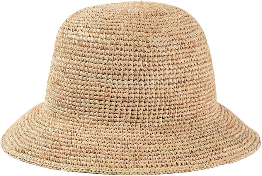 Bucket hat Handmade Women's Crochet Natural Raffia Straw for Spring and Summer, Beach, Soft hat-N... | Amazon (UK)