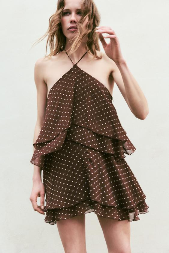 HALTER NECK RUFFLED DOT DRESS | Zara UK