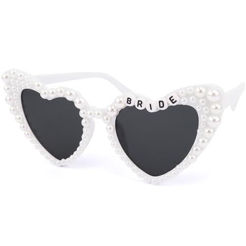 KICOSY BRIDE White Heart Sunglasses - Pearl Embellished - Bachelorette Party, Bridal Showers & Wedding | Amazon (US)