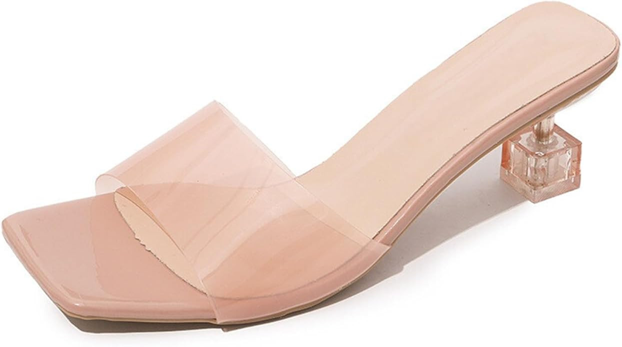 Women's Transparent Backless Kitten Clear Heel Sexy Slides Lightweight Fashion Square Open Toe No... | Amazon (US)
