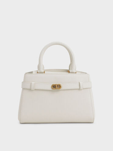 Aubrielle Metallic-Accent Belted Bag
 - Cream | Charles & Keith UK