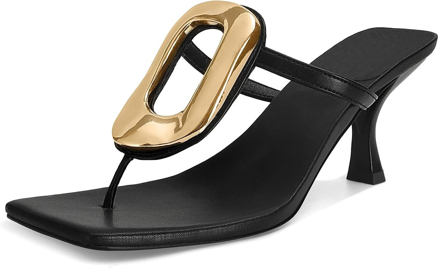 Metal Flip Flop Heels Sandals for Women Slip on Thong Sandals Kitten Heels Beach Dressy Casual Fa... | Amazon (US)