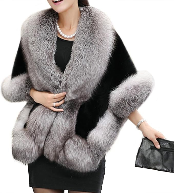 Old Dlrd Women's Winter Faux Fur Coat Wedding Bride Cloak Cape Shawl for Evening Party | Amazon (US)