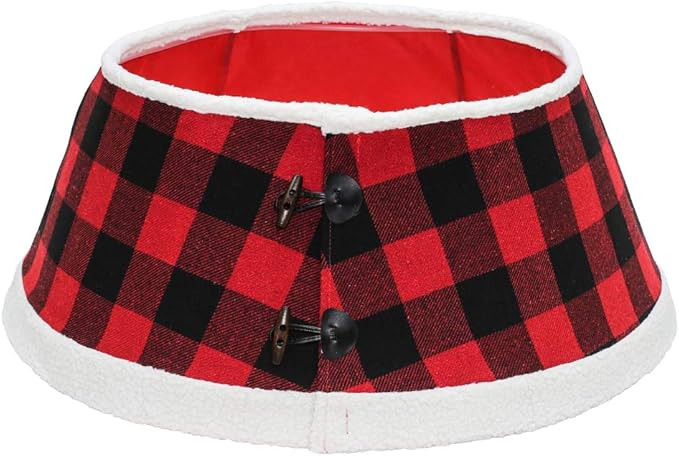 New Traditions - Buffalo Check Stand Band Christmas Tree Collar with Toggle - Black/Red | Amazon (US)