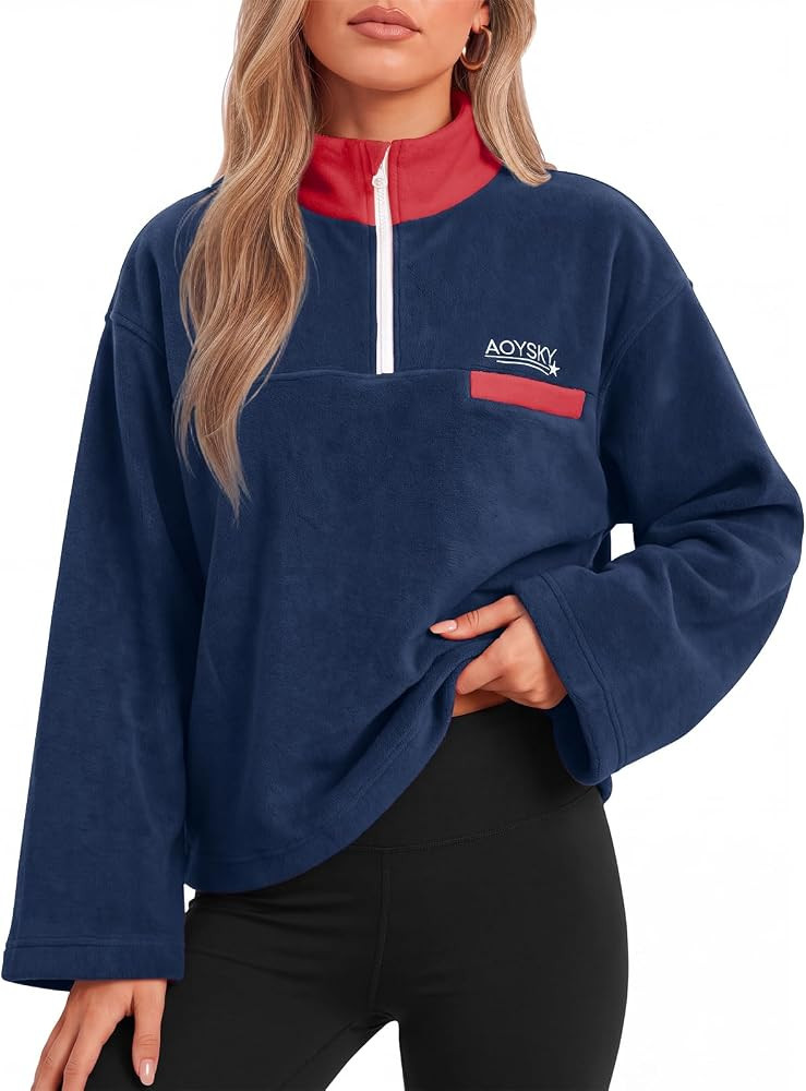 Aoysky Womens Half Zip Fleece Sweatshirts Mock Neck Warm Pullover Tops | Amazon (US)