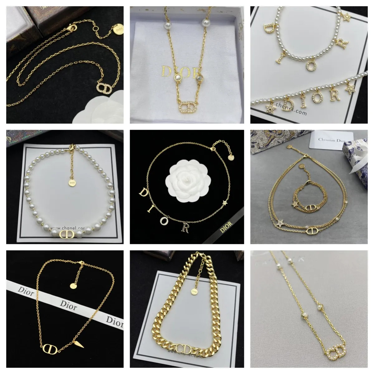 Dupe Dior Necklace Fashion Designer Diamond Chain Choker Pearl Necklaces For Women With Gift Box | DHGate