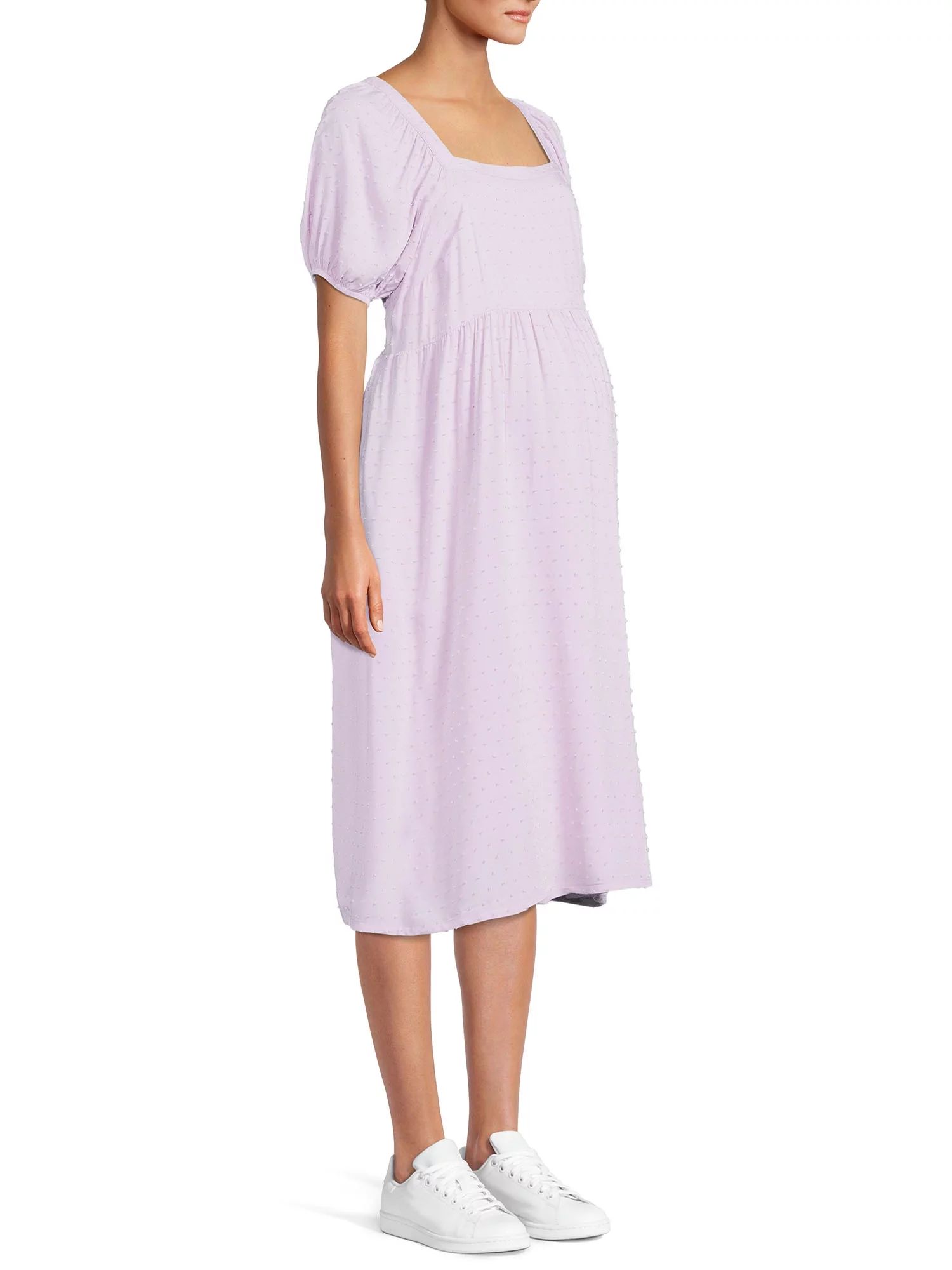 Time and Tru Maternity Woven Dress with Puff Sleeves - Walmart.com | Walmart (US)
