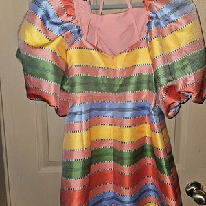 Antonio Melani x Nat Note Nell Striped Jacquard Short Puffed Sleeve Dress Sz 14 | Poshmark