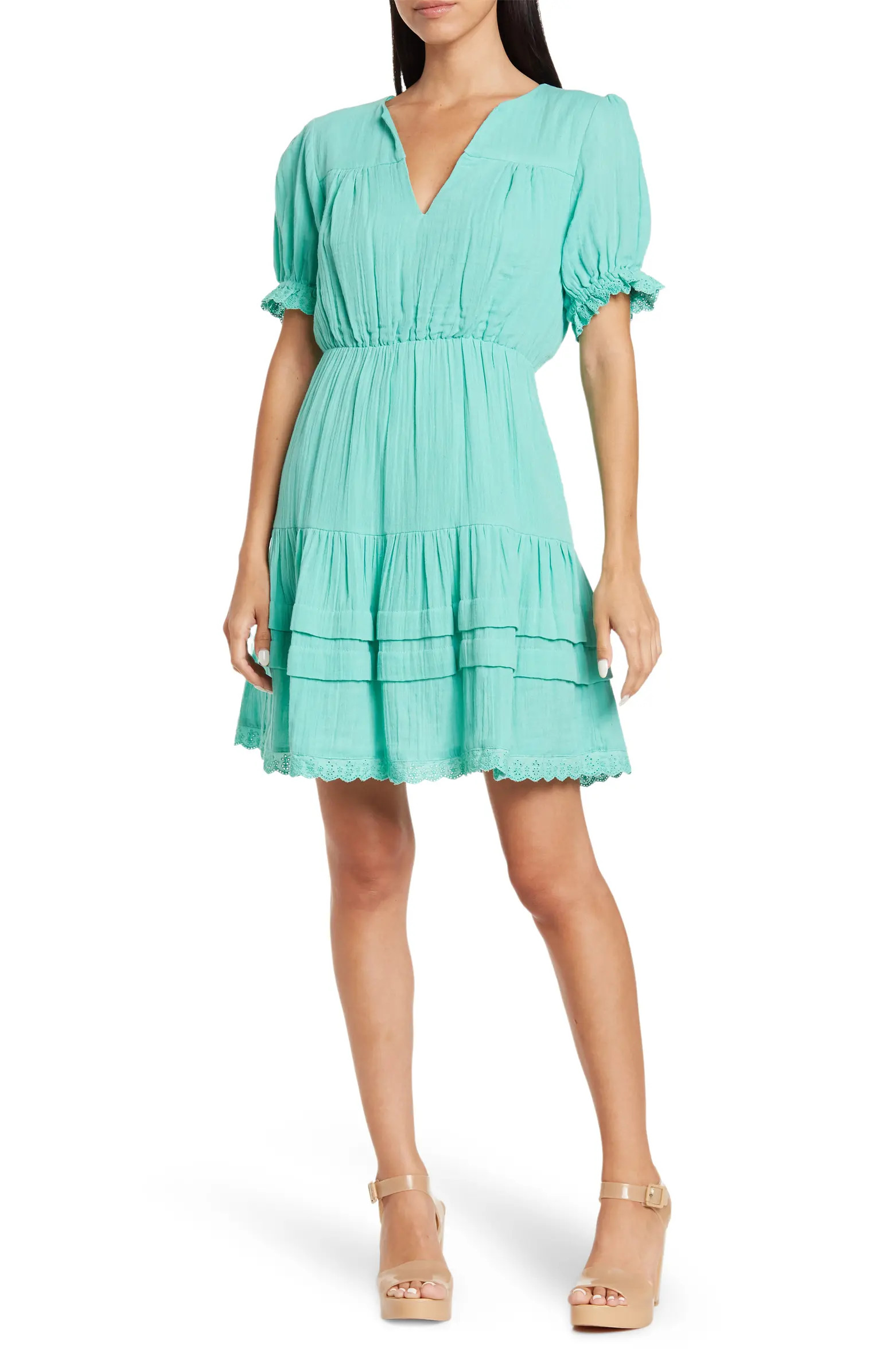 Eyelet Trim Tiered Ruffle Cotton Dress | Nordstrom Rack