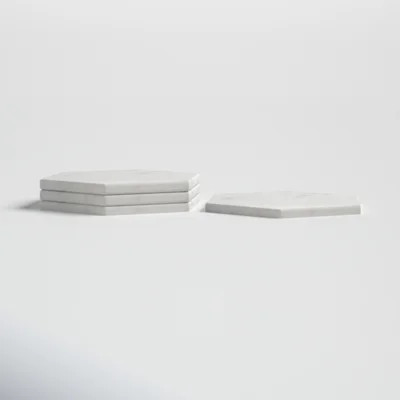 Delray White Marble Hexagon Coaster Set | Wayfair North America