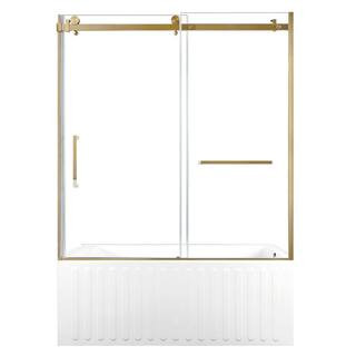 60 in. x 30.7 in. Acrylic Rectangular Alcove Soaking Bathtub with Right Drain in White/Brushed Brass | The Home Depot