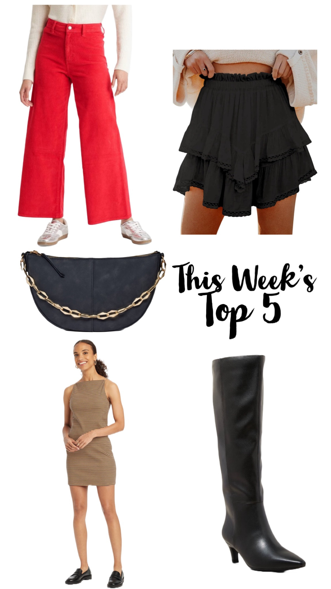 Your most loved items this week! 3 of the items are on sale and are a great deal! Red is trending for the fall and these wide leg corduroy jeans are stunning! The purse is a look for less from J Crew for a fraction of the price. Lastly, the kitten heel boots are so comfortable and come in 3 colors. 

| knee high boots | wide leg denim | Fall transition dress | skirt | Fall purse | fashion over 40 | Target fashion | Amazon fashion | look for less | everyday looks | everyday fashion | workwear | date night outfit | 

#LTKFallSale #LTKSeasonal #LTKOver40