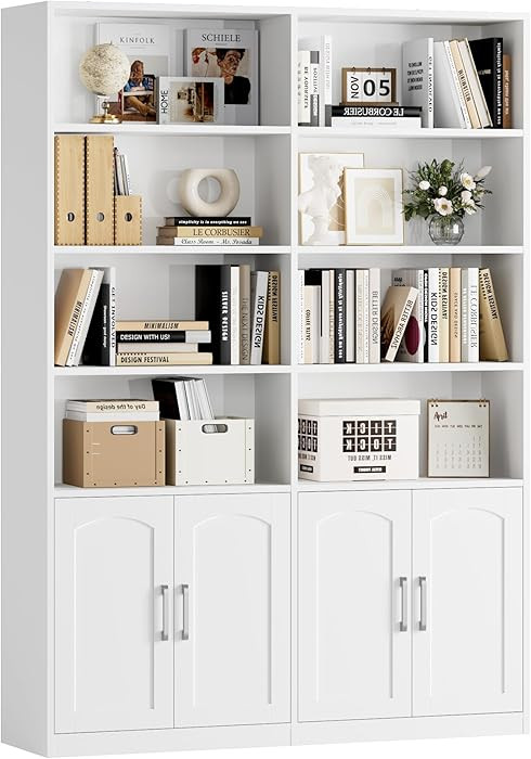 FACBOTALL Bookshelf and Bookcase with Doors, 6 Tier Double Wide Large Bookshelves, Open Display S... | Amazon (US)