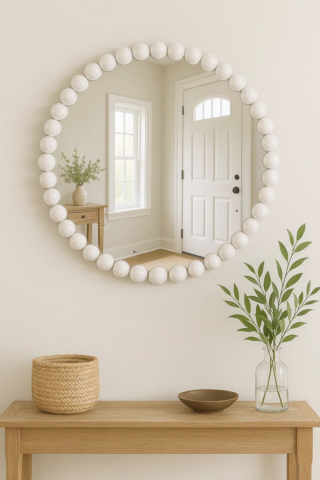 36" Round Wall Mirror With White Beaded Iron Frame – Modern Farmhouse Accent Décor | Wayfair North America