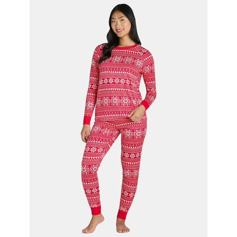 Jaclyn Women's Red Fair Isle Family Sleep Holiday Pajama Set, 2-Piece, Sizes S-3X | Walmart (US)