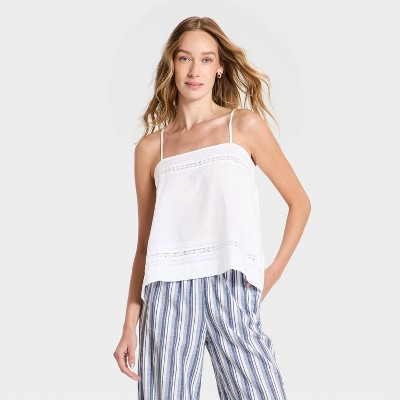 Women's Lace Trim Square Neck Cami - Universal Thread™ White S | Target