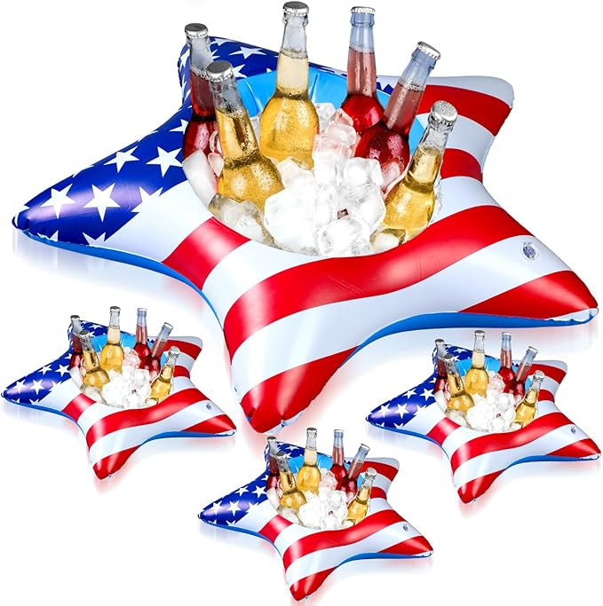 4 Pcs 9.84 Inch Patriotic Inflatable Cooler 4th of July Drink Buffet Cooler Inflatable Ice Servin... | Amazon (US)