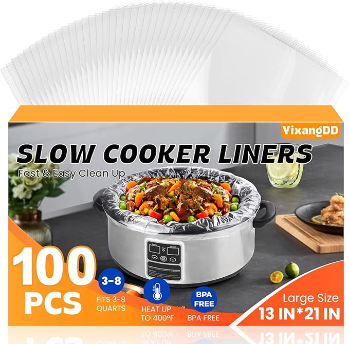 100 Pack Slow Cooker Liners, Large Size 13"x 21" Cooking Bags Disposable Pot Liners, Plastic Slow... | Amazon (US)