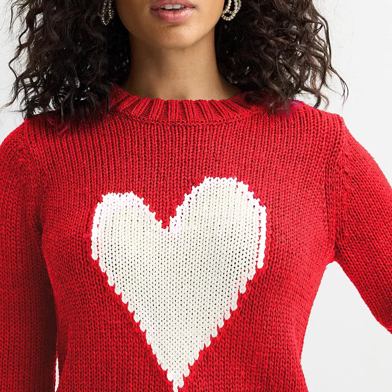 Women's Chelsea & Theodore Long Sleeve Heart Pullover Sweater | Kohl's