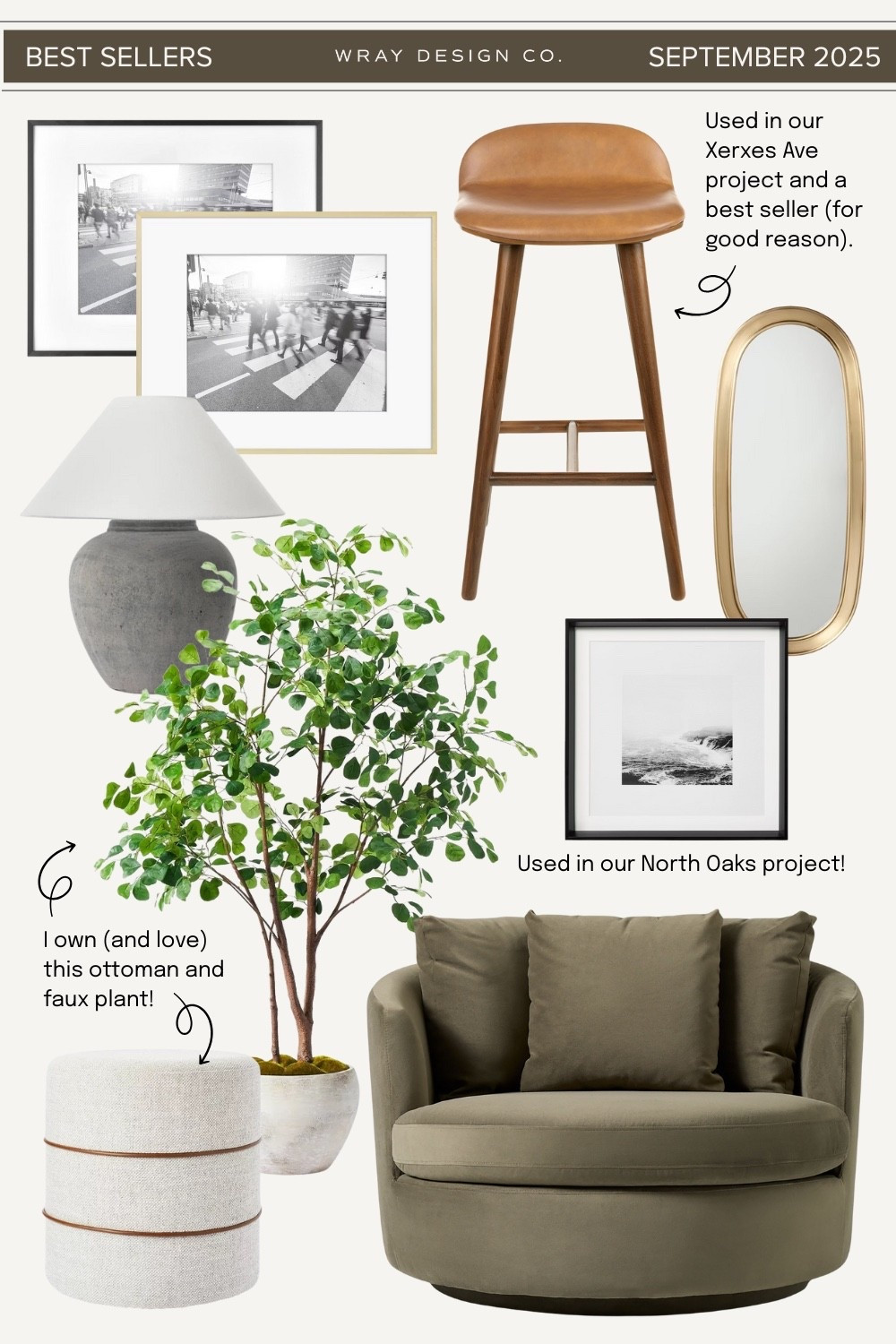 What y’all purchased in September—aka the best sellers roundup! Which includes several Target home finds that I own (the faux floor plant, cream ottoman, and gold gallery frames). Plus the kitchen counter stools that I’ve used in several client projects! // oversized swivel chair, gray table lamp, oval mirror, affordable art, modern home decor. 

#LTKSaleAlert #LTKHome #LTKFindsUnder100