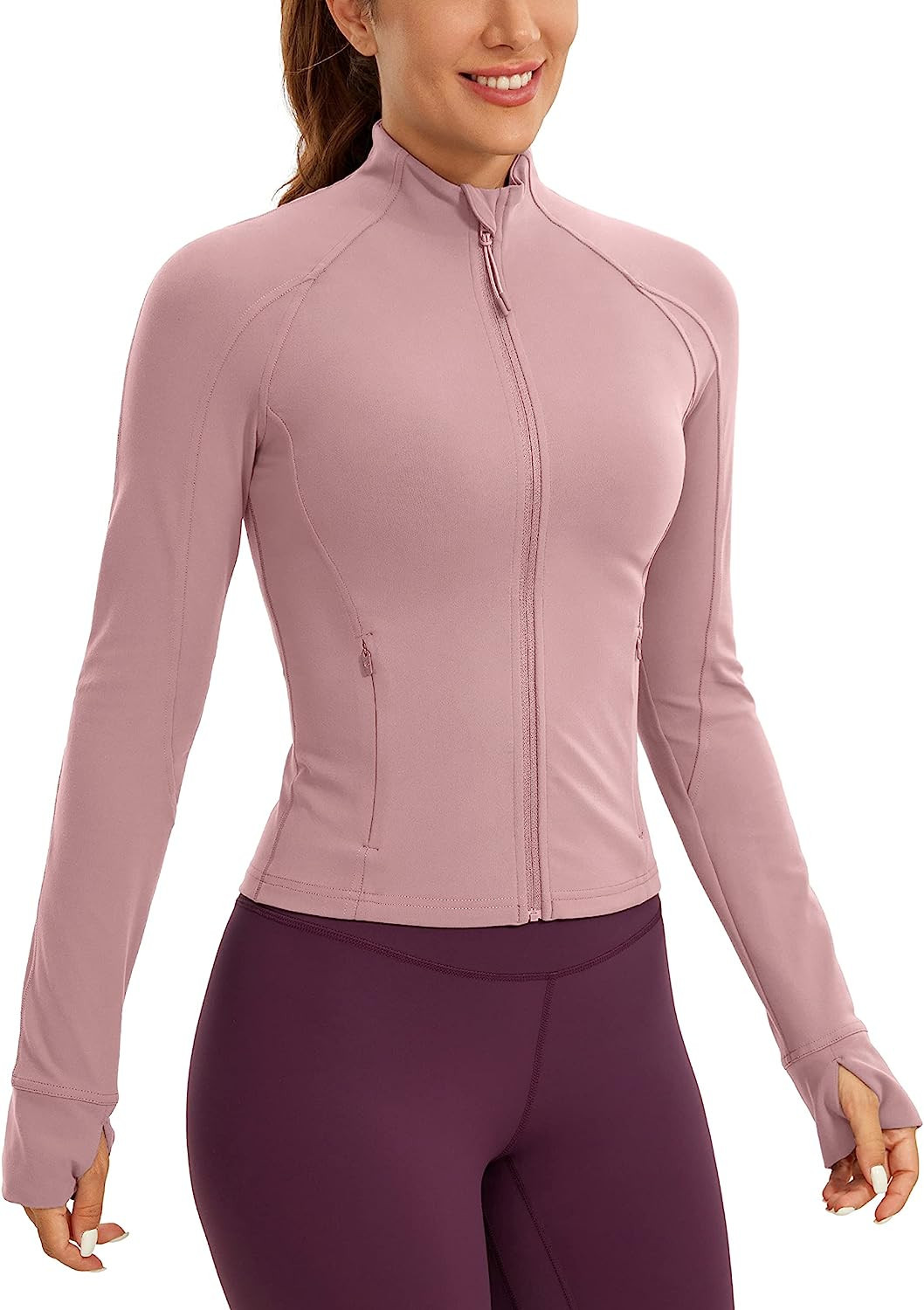 CRZ YOGA Butterluxe Womens Cropped Slim Fit Workout Jackets - Weightless Track Athletic Full Zip Jac | Amazon (US)