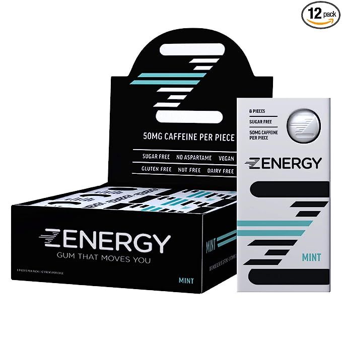 ZENERGY Energy Gum, 50mg of Caffeine Per Piece with B6 and B12 Vitamins, 0 Calories, Sugar and Gl... | Amazon (US)