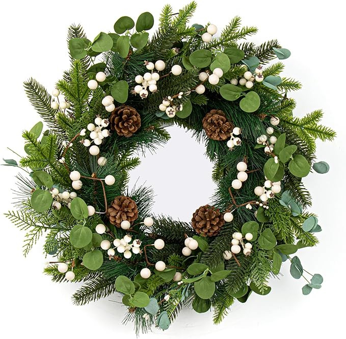 20 Inches Vintage Christmas Wreath Classic Christmas Wreaths for Front Door Rustic Holiday Winter... | Amazon (US)