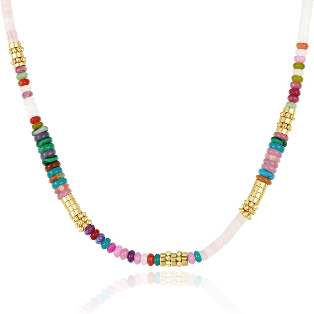 KissYan Boho Beaded Choker Necklace for Women, Gemstone Choker Natural Stone Freshwater Pearl Sur... | Amazon (US)