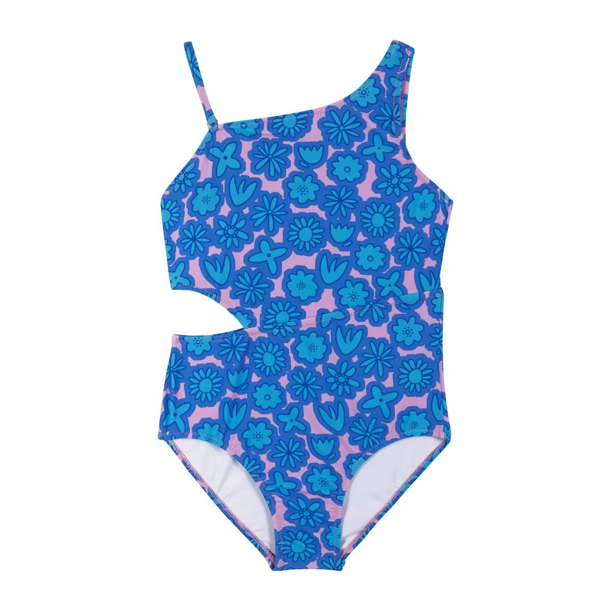 Andy & Evan  Kids  Blue Floral Print One-Shoulder Swimsuit | Target