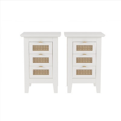 Gulches White 23 Inch High Nightstand Set of 2, Rattan - Textured, 3 Drawers, Supported by Wooden Legs | Target