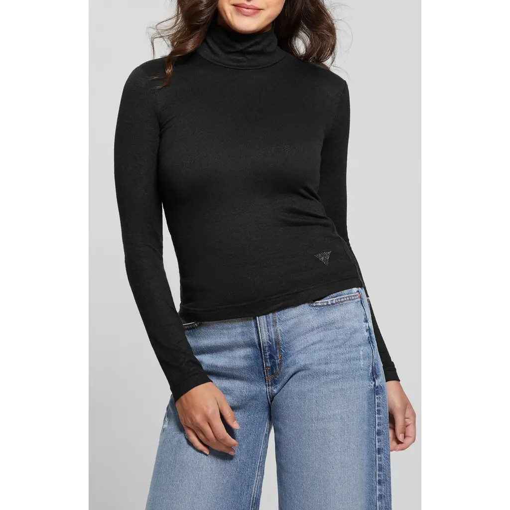 GUESS Anita Turtleneck Top in Jet Black at Nordstrom, Size Large | Nordstrom