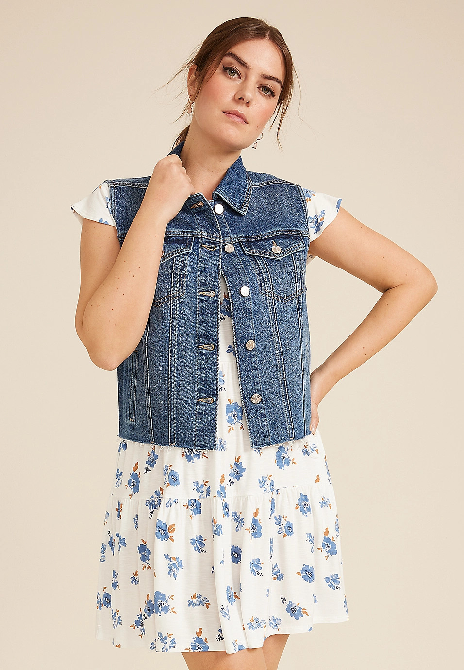 Dark Raw Hem Denim Vest | Maurices