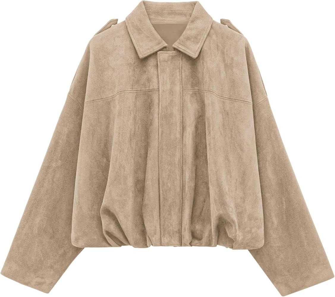 PRETTYGARDEN Women's Faux Suede Cropped Bomber Jacket | Amazon (US)