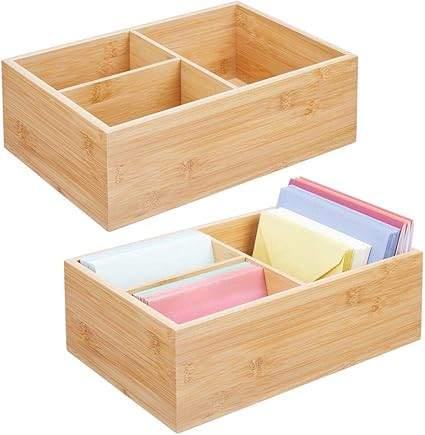 mDesign Square Bamboo Office Desktop and Drawer Storage Organizer Holder for Office Supplies, Gel... | Amazon (US)