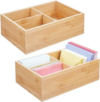 mDesign Square Bamboo Office Desktop and Drawer Storage Organizer Holder for Office Supplies, Gel... | Amazon (US)