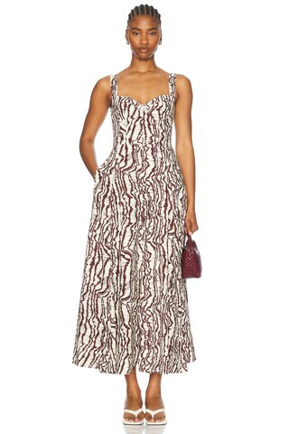 NICHOLAS Anya Sleeveless Maxi Dress With Panels in Brown,Cream | FWRD 