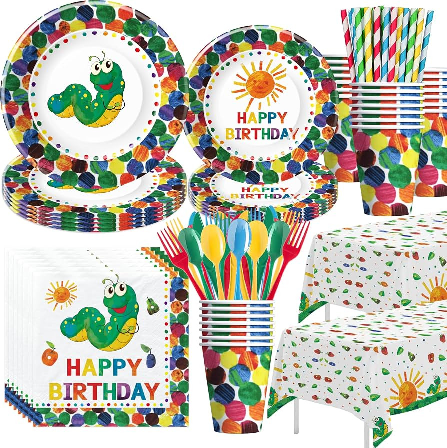 Hungry Caterpillar Party Supplies - Caterpillar Birthday Decorations Tableware, Plate, Cup, Napki... | Amazon (US)