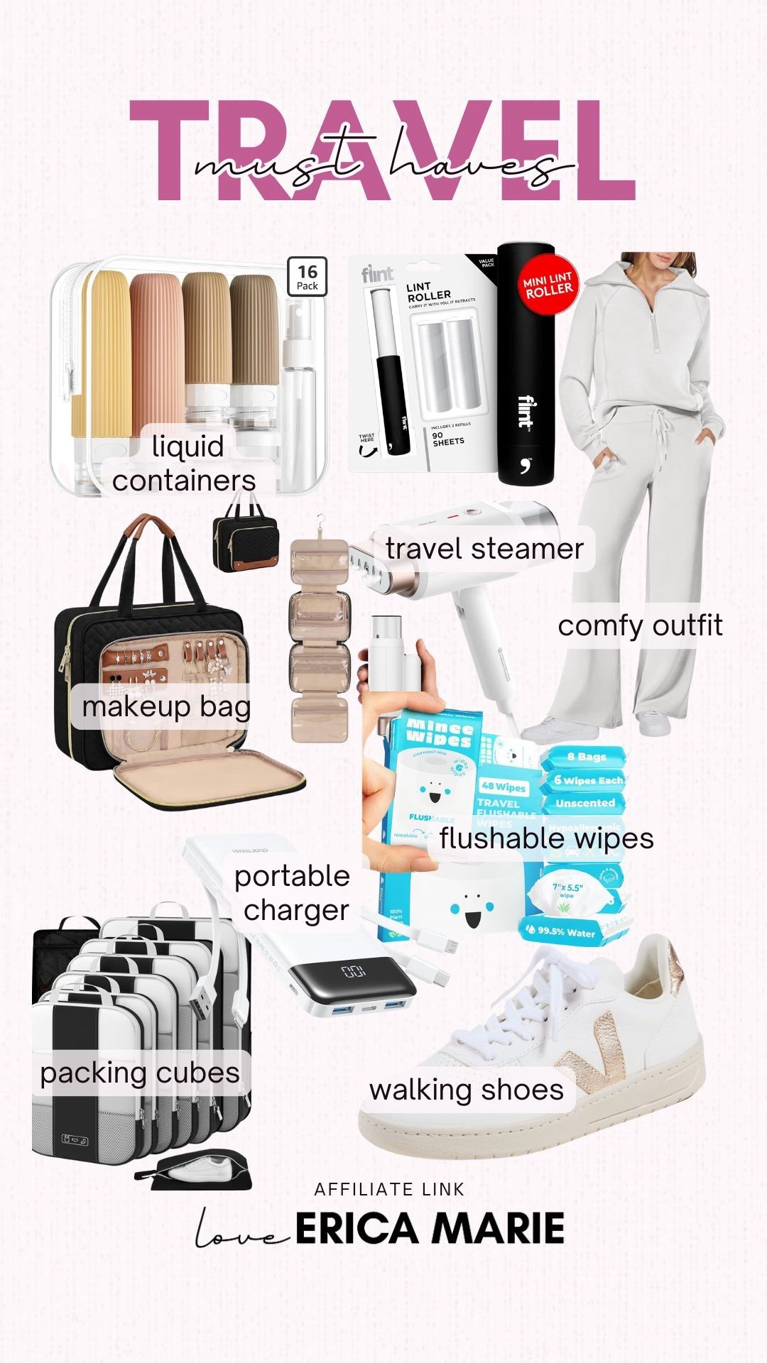 No more stressing out over what to pack with my list of essentials. These are my must haves every single time we travel and I swear of makes my life easier. From a lounge outfit with a pair of comfy walking shoes to a travel luggage scale that gets rid of the anxiety of how much your bag weighs, you need these! 
Travel flushable wipes, travel liquid containers, compression bags, portable charger, makeup organizer, portable steamer 

#LTKmomlife #LTKTravel #LTKOver40