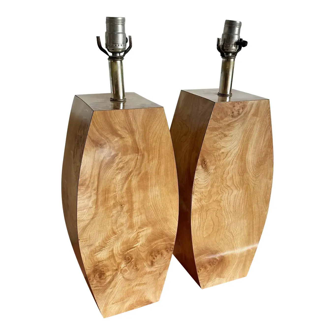 Postmodern Burl Wood Laminate Table Lamps - a Pair | Chairish