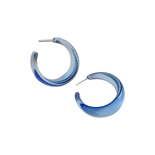 Colorful C shape Hoop Earrings for Women Resin Acrylic Y2k Multicolor Chunky Big Lightweight Jewelry-Blue | Amazon (US)