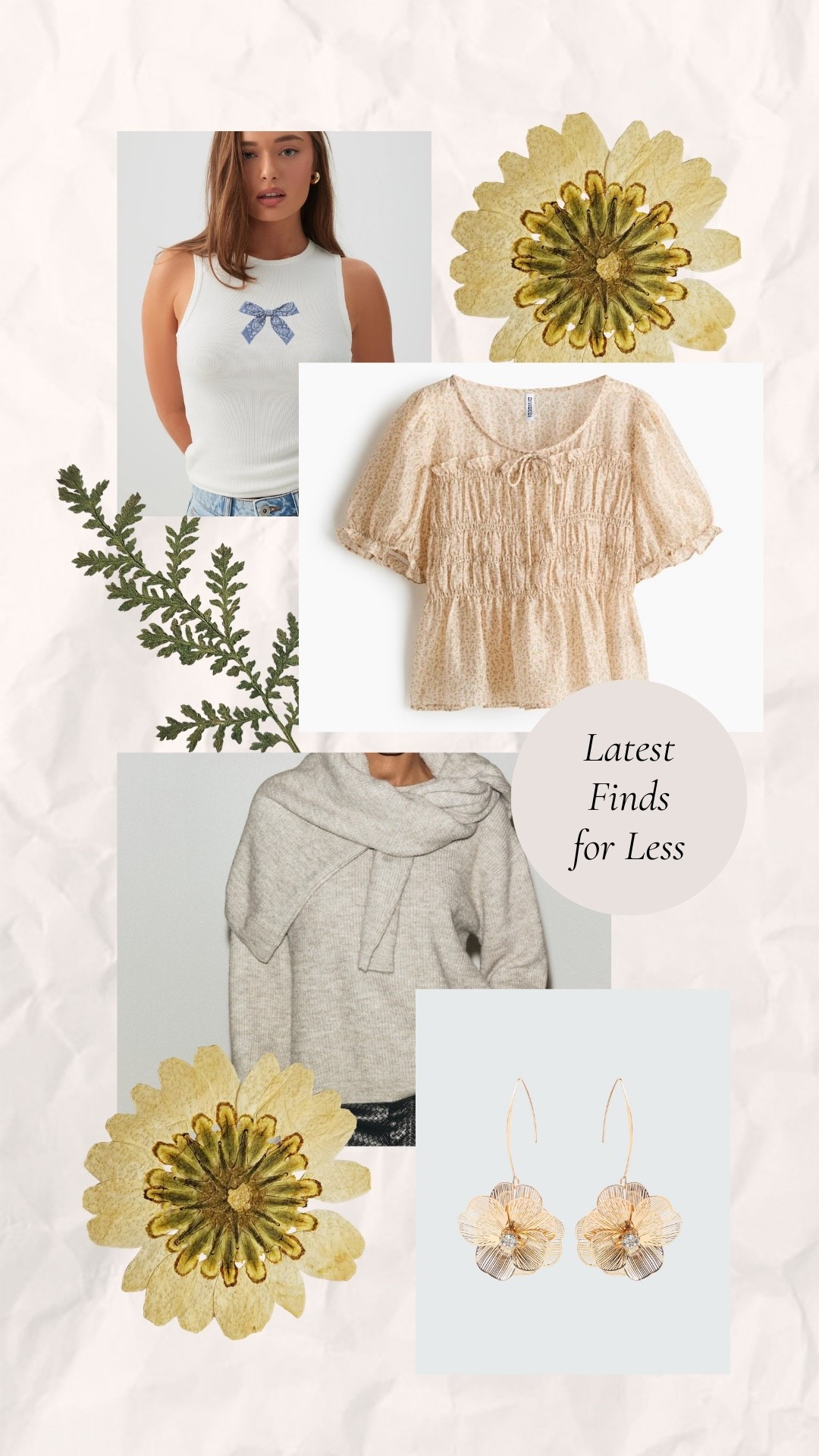 Latest finds for fabulous style on a budget. Bow print tank top, smocked ruffle top, oversized knit sweater and cute gold filigree dangling earrings.

#LTKspring #LTKdayinmylife #LTKOver40