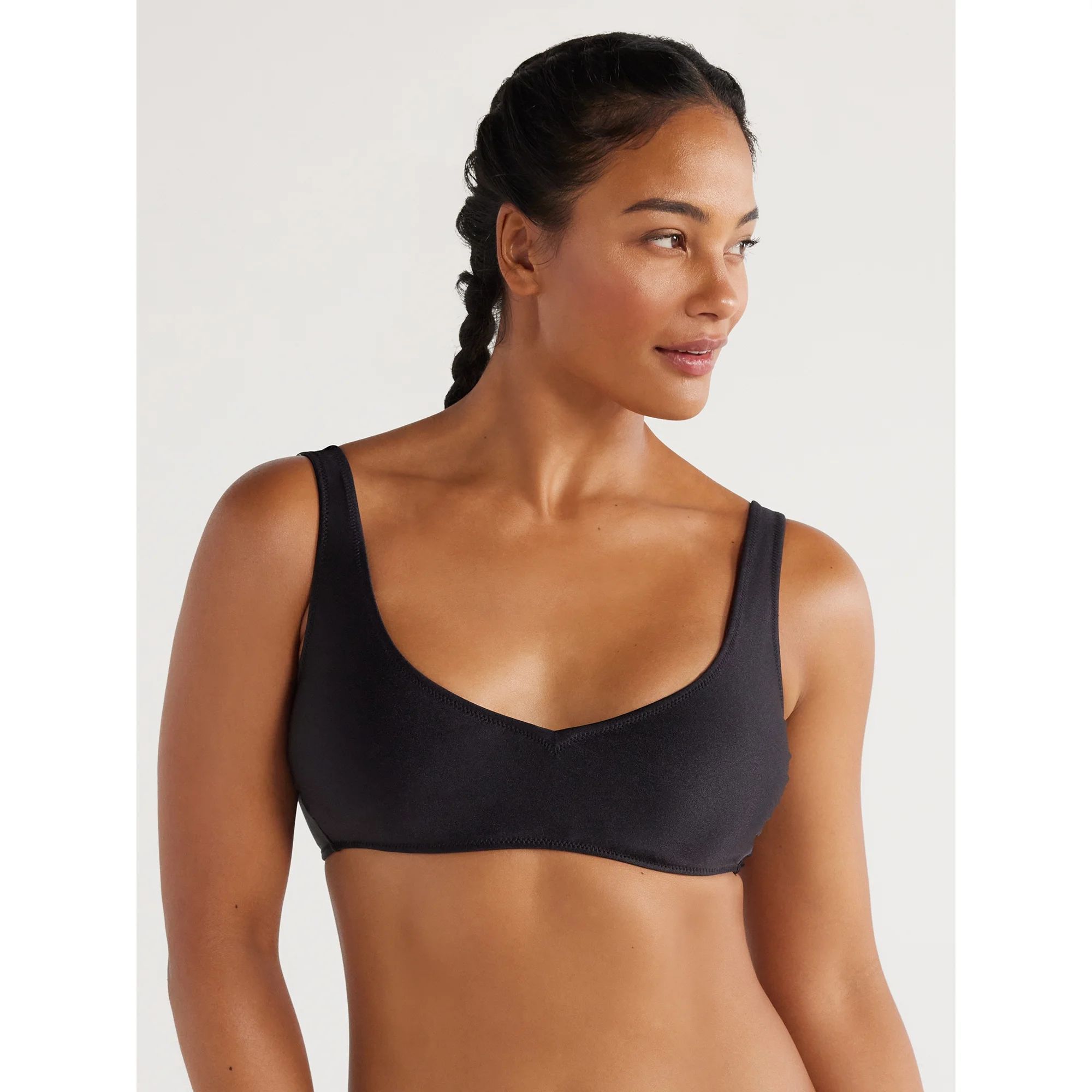 Love & Sports Women's Shimmer V-Neck Bikini Top, Black, Sizes XS-XXL | Walmart (US)