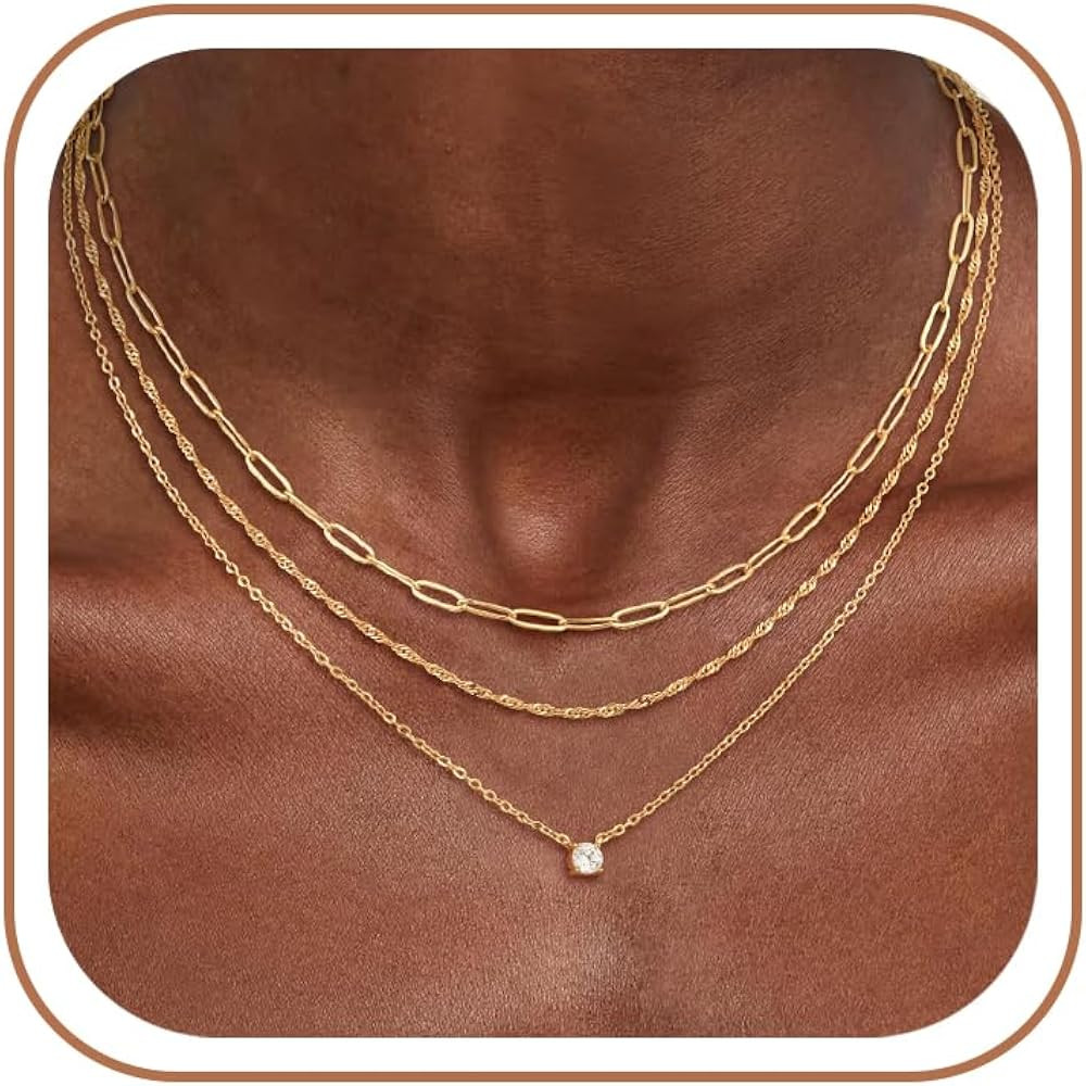 CHESKY Gold Layered Necklaces Set, 14K Gold Plated Paperclip Chain Stack | Amazon (US)