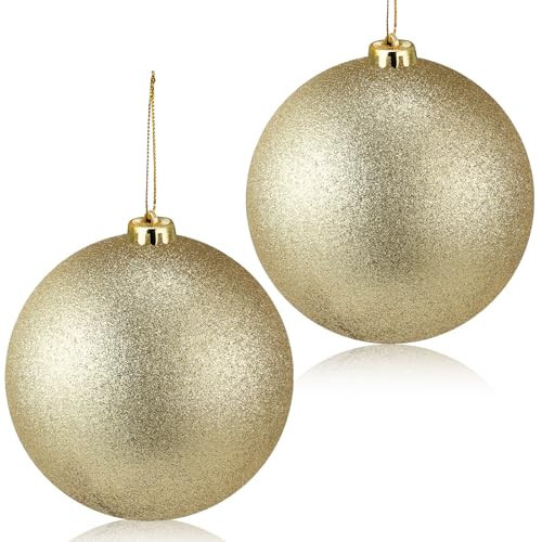 Liliful 2 Pcs Large Outdoor Christmas Ornaments Plastic Jumbo Fillable Balls Ornament Big Xmas Tree Hanging Decoration for Home Outside Holiday Lawn Yard Party (Glitter Gold) | Amazon (US)